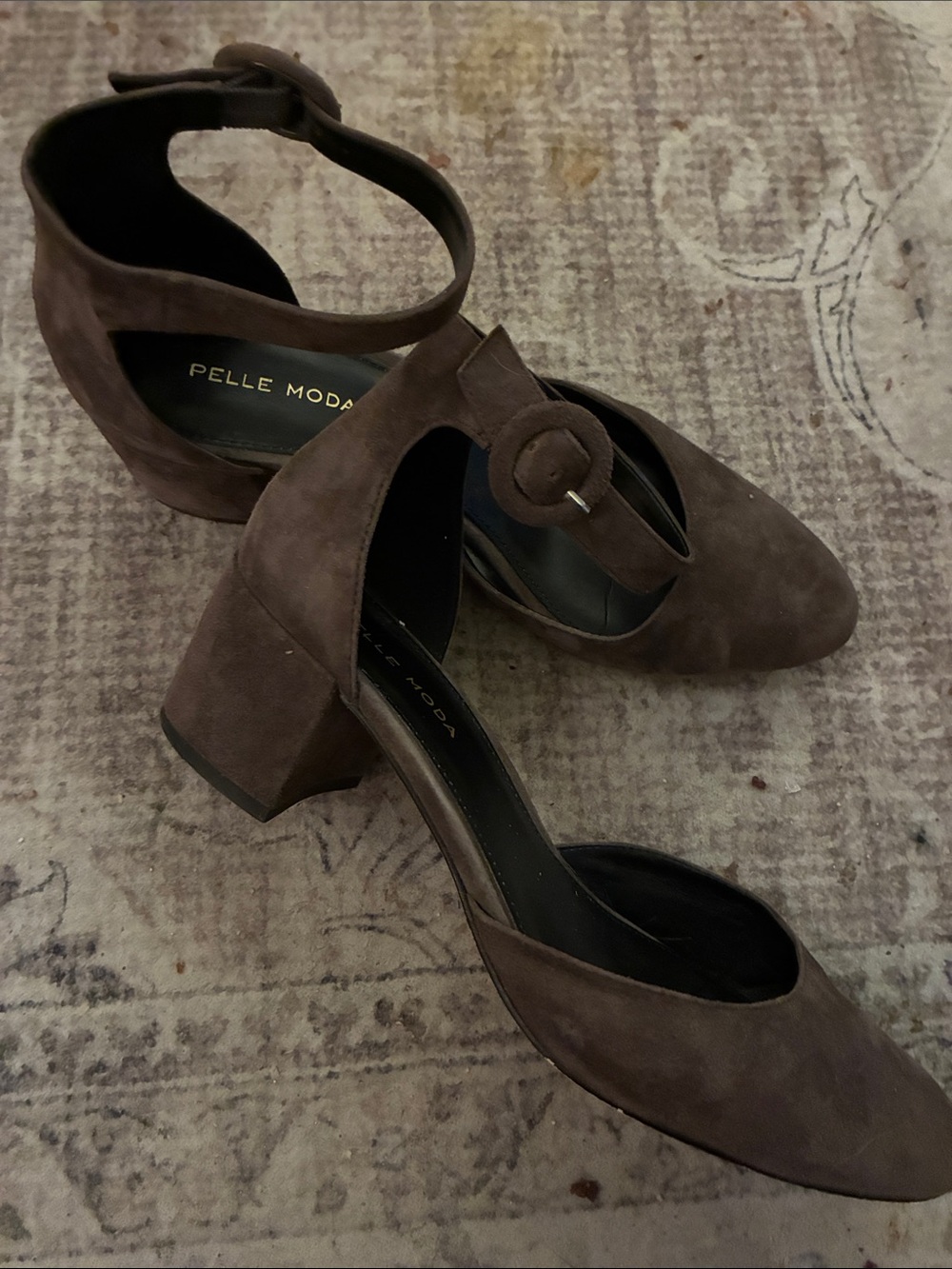 Pelle Moda Uma Mink Brown Suede Ankle-Strap Block Heels 8